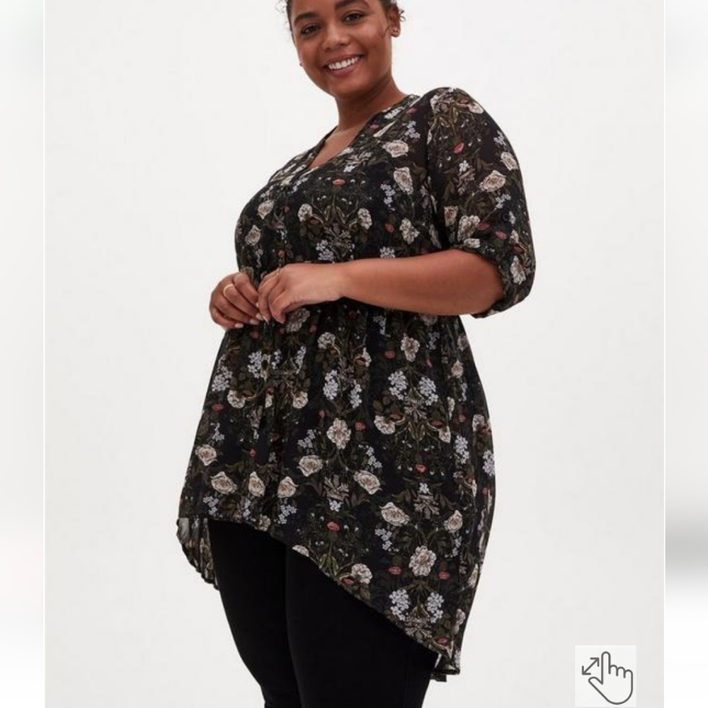 Torrid Outlander Lexie Floral Chiffon Hi-Lo Babydoll Tunic 1X NWT
